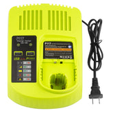 Futurebatt rapid charger for Ryobi P117, front view showing compact design.