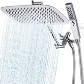 G-Promise 12-inch dual square rain head delivers wide coverage for full-body showers.