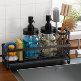 galasily Mason Jar liquid soap dispenser set with sink caddy for organized kitchen or bathroom use