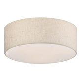 Galtlap 18-inch flush mount with linen shade creates a soft, warm bedroom glow.