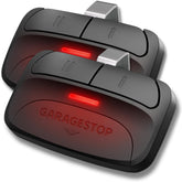 Garage Stop 2x universal remote front view, dual buttons for two doors.