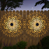 Gardencave mandala fence light front view with warm glow