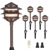 Gardencoin Pagoda bronze low-voltage path light illuminates walkways safely.