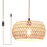 Garvot plug in pendant light with rattan shade for warm living room ambience