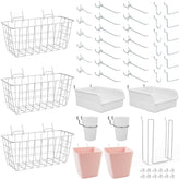 G.CORE pegboard large white-pink baskets organized for quick access