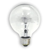 GE 26535 crystal clear G25 globe bulb in front view for bright ambient lighting