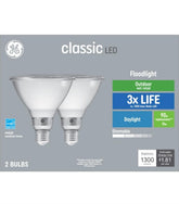 GE PAR38 daylight dimmable bulb 2-pack for outdoor floodlights with efficient lighting.
