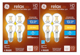 GE Relax A19 bulbs with crystal-clear finish for vibrant colors and soft white ambience.