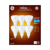 GE Relax BR30 LED bulb in a ceiling fixture providing warm, dimmable light.