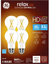 GE Relax LED A19 dimmable bulb with clear glass for versatile room lighting at home