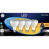 GE Soft White 65W BR30 LED bulb, front view, energy-efficient floodlight for track lighting