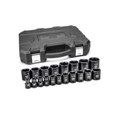 GearWrench 19-piece 1/2-inch drive 6-point SAE sockets arranged for fast automotive work.