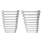 GearWrench 20-piece ratcheting set close-up showing compact design for tight spaces.