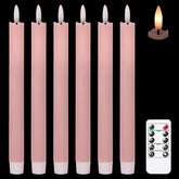 GenSwin flameless pink taper candles with 3D wick flicker for romantic dinner ambiance.