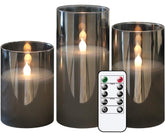 GenSwin gray glass flameless candles D3x4 provide cozy decor and safe ambient lighting.