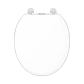 Gerber round front toilet seat with soft close reduces noise on closing, ideal for quiet bathrooms.