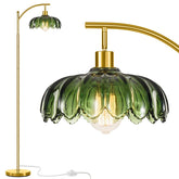 gernehop gold floor lamp arc green glass shade provides warm ambient lighting
