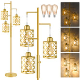 GHOOCEMLUX 68-inch dimmable floor lamp in gold for versatile living room lighting.