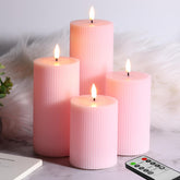 Girimax pink ribbed LED pillar candle 3x4 with remote for safe, long-lasting ambiance.
