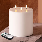 Girimax white 3-wick flameless candle with remote for easy ambient control.