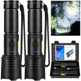 GISAEV two-pack 90,000 lumen flashlights for outdoor and emergency use.