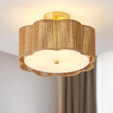 Giutna rattan ceiling light flush mount with three lights for warm spaces.