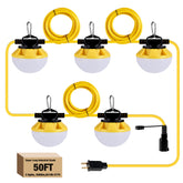 G GJIA LED construction string light setup illuminating a large work area