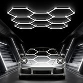 Glitgate Hexagon LED Garage Light showing wide coverage for detailing.
