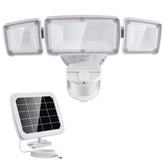 GLORIOUS-LITE solar security light, 3-head front view, bright outdoor lighting for entryways