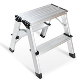 Glosiory 2-step ladder folded open for quick high-reach tasks.