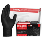 GLOVEWORKS HD black nitrile glove close-up highlighting texture for improved grip.