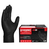GLOVEWORKS HD black nitrile glove texture close-up showing raised diamonds for secure grip
