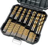 GMTOOLS 99 Pcs drill bit set with 135° tips for versatile drilling.