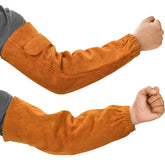 Gnellkoor leather welding sleeves close-up shows cowhide outer layer for heat resistance.