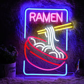 GNVETZLL ramen neon sign wall decor enhances cozy restaurant ambiance.