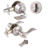 Gobrico keyed-alike front door lever lockset in satin nickel, durable exterior security.