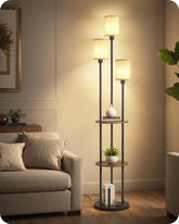 GOEBLESON floor lamp with three linen shades delivers warm ambient light