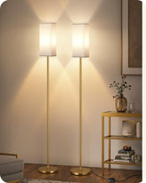 GOEBLESON floor lamp in white and gold saves space in compact corners