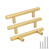 Goldenwarm brushed brass cabinet handle closeup with sleek design and durable finish.
