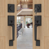 Goldenwarm double front door lock set in matte black boosts curb appeal and durability.