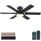 Goniyado 52-inch black ceiling fan with lights viewed head-on for modern rooms