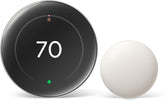 Google Nest Learning Thermostat Pro Edition polished silver front view for seamless home comfort control.
