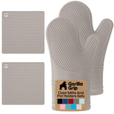 Gorilla Grip almond oven mitt front view shows slip-resistant silicone grip