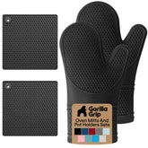 Gorilla Grip BPA-free oven mitt with honeycomb grip for secure handling of hot pans.