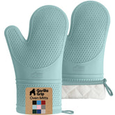 GORILLA GRIP mint oven mitt with honeycomb texture for a secure grip on hot pans.