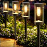 Gorrzai Bright Solar Pathway Light with rectangular transparent shade for even ground illumination.