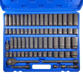 GOSWIFT 70pcs 1/2-inch drive socket set with mixed SAE and metric sizes for versatility.