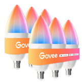 Govee E12 LED Bulb color spectrum provides vibrant mood lighting for living room scenes.