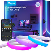 Govee Neon Rope Light wall lining close-up showing seamless gradients for ambiance.