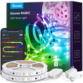 Govee RGBIC strip lights with segmented color control for vibrant room ambience.